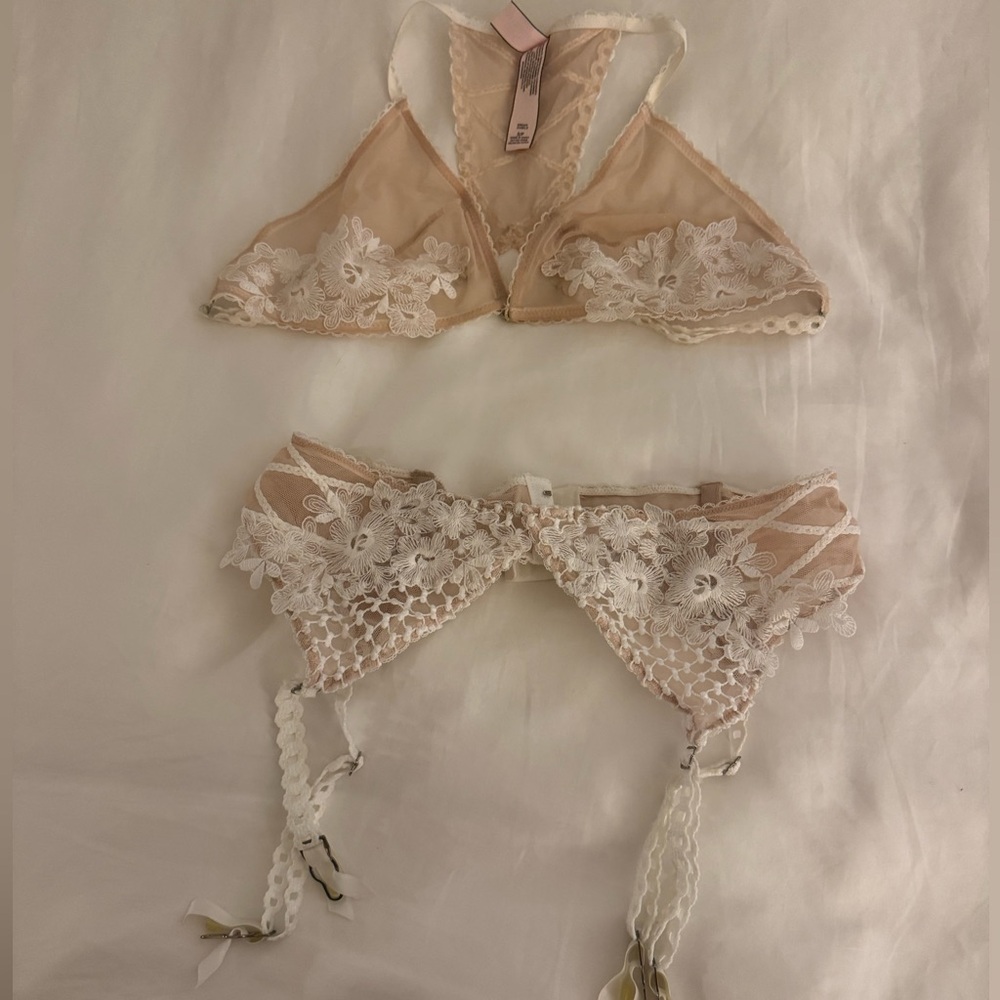 Victoria Secret White and cream bra and garter